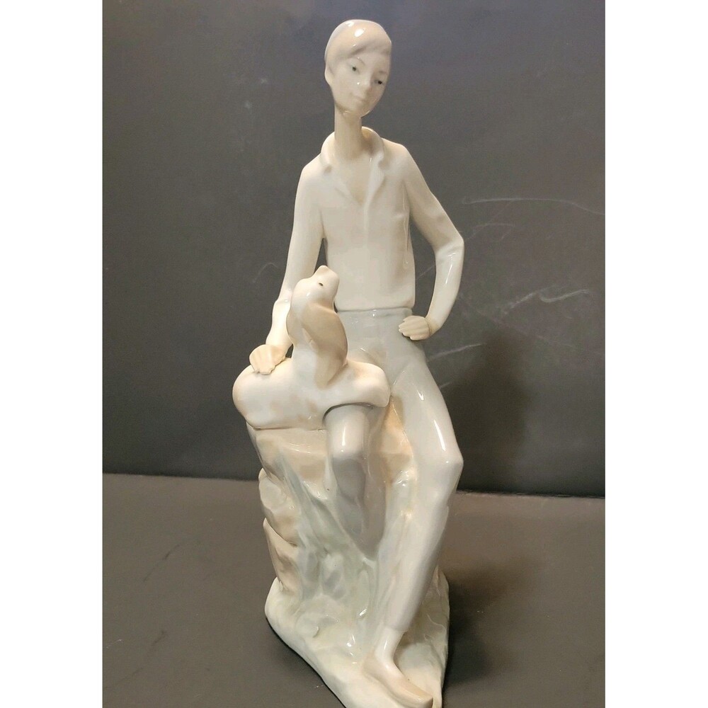 LLADRO NAO SPAIN SHEPHERD WITH DOG BOY WITH SPANIEL DOG LARGE SCULPTURE